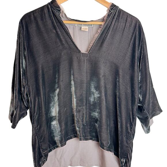 Love Tanjane Velvet Raw Hem Top M Gray Brown Slouchy Boho Handmade Ojai Ca - Picture 7 of 16